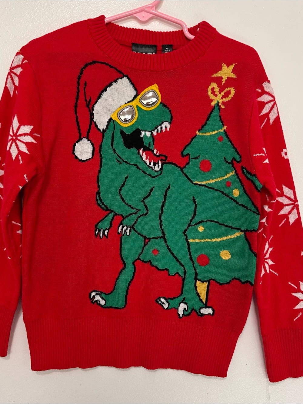 Red Holiday T-Rex Sweater - kids Festive Knit